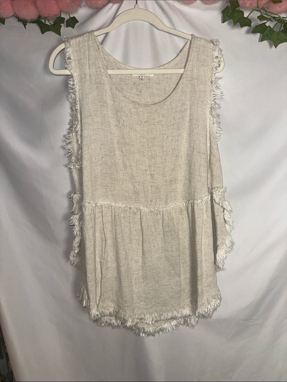 Umgee Cream Frayed Sleeveless Tunic